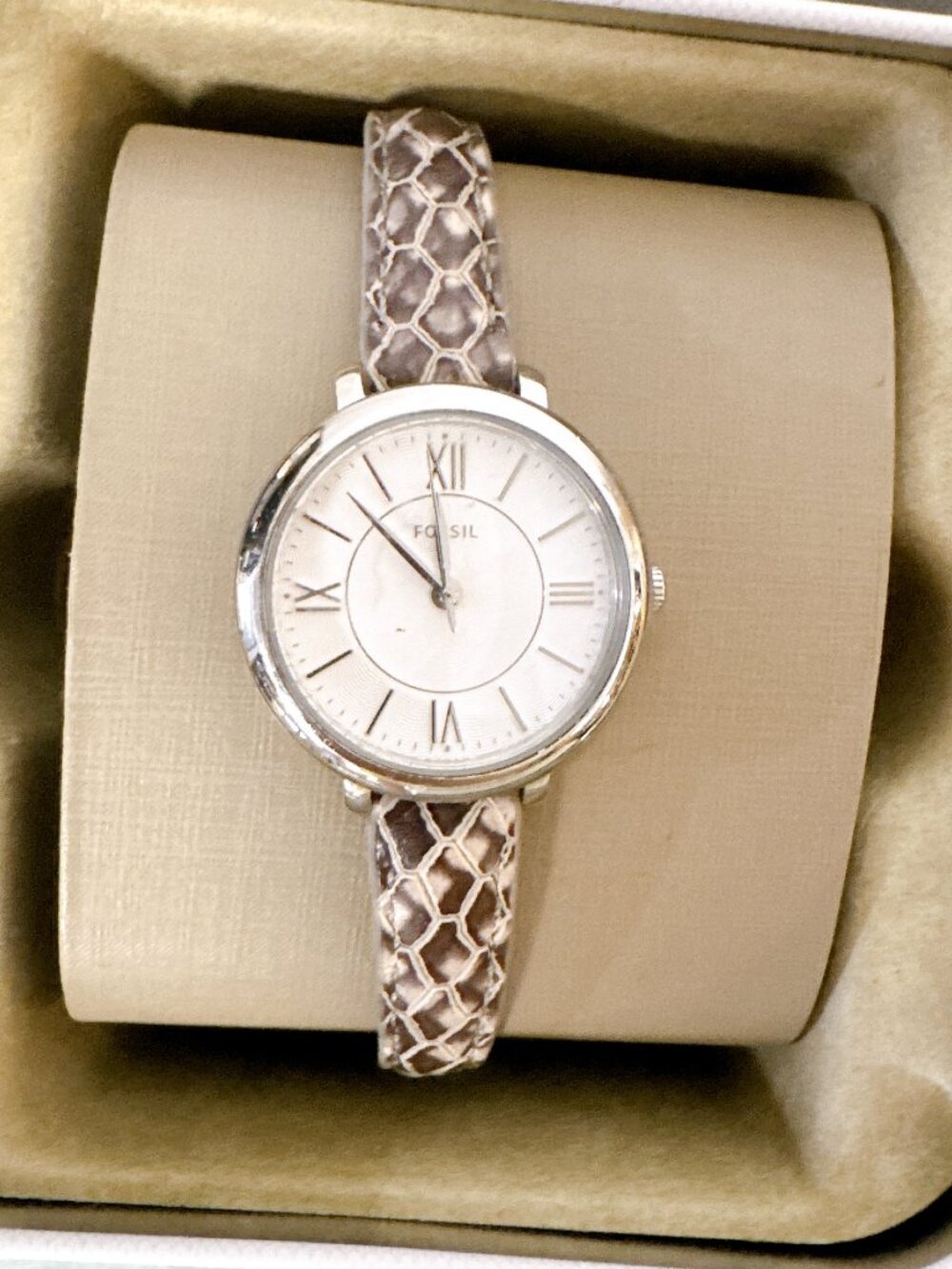Fossil Jacqueline Mini ES4635 Silver Snake Leather Quartz Women's Watch